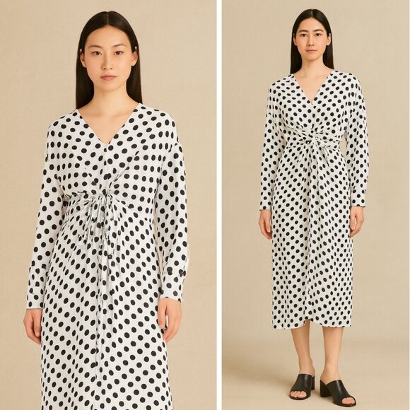 NWT Maje Ristal Polka Dot Midi Dress Coastal Preppy Garden Party French Parisian - Picture 1 of 6